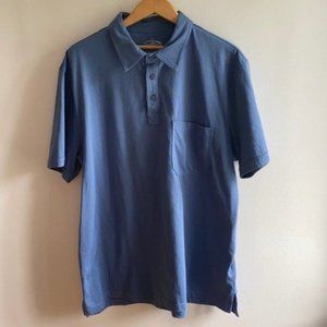 Champions Tour Men Blue Solid Button Short Sleeve Golf Polo Shirt Size Large